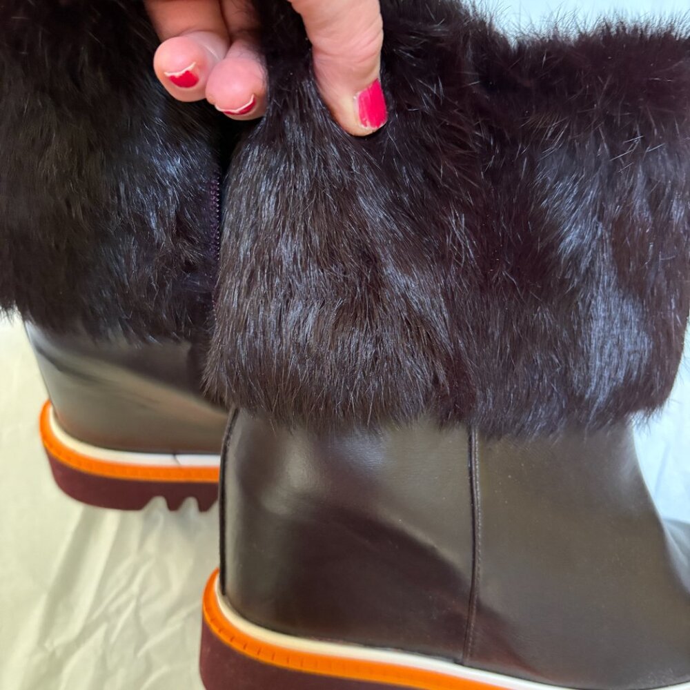 Palomitas Paloma Barcelo Boots Wedge Booties Sz 38EU/37.5US Real Fur Decor $590 - Picture 12 of 13